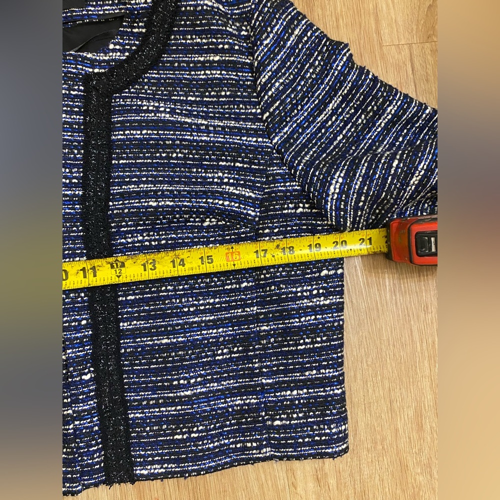 Karl Lagerfeld Navy Tweed Cropped Jacket with Black Trim - Picture 3 of 5